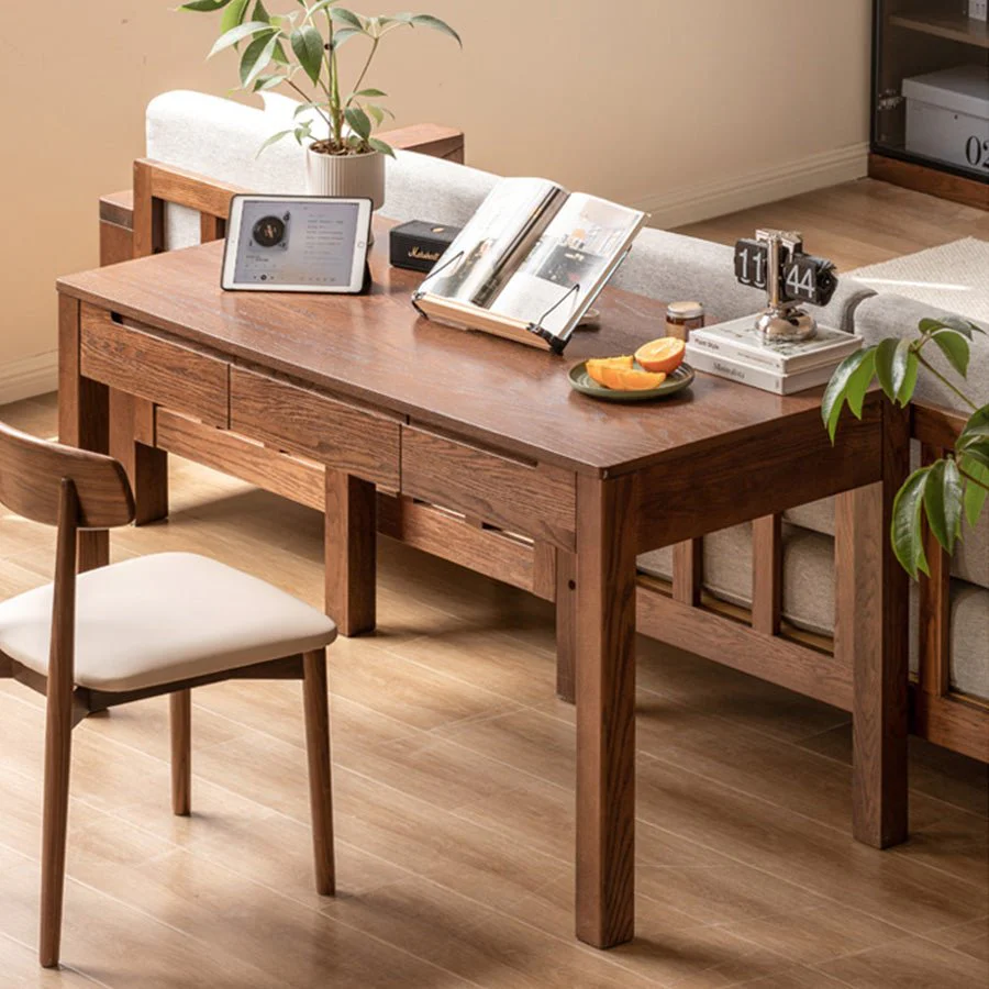 Humbie Solid Oak Study Desk in Walnut Colour - Image 3