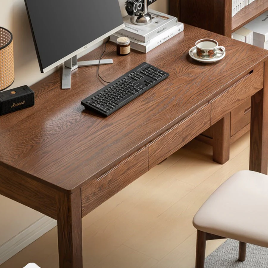 Humbie Solid Oak Study Desk in Walnut Colour - Image 4