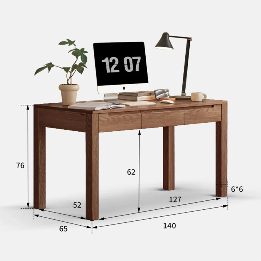 Humbie Solid Oak Study Desk in Walnut Colour - Image 7