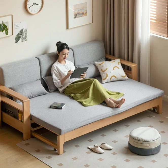 Hyogo Natural Solid Oak Sofa Bed - Image 6