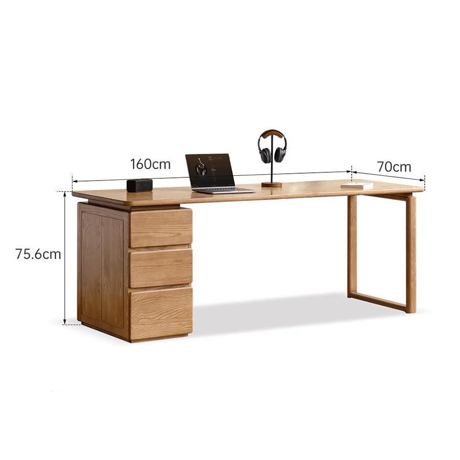 Kemberg Natural Solid Ash Writing Desk with Drawers - Image 10