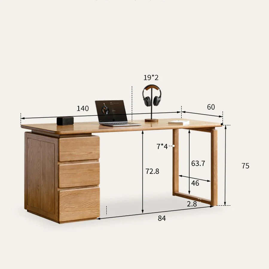 Kemberg Natural Solid Ash Writing Desk with Drawers - Image 11