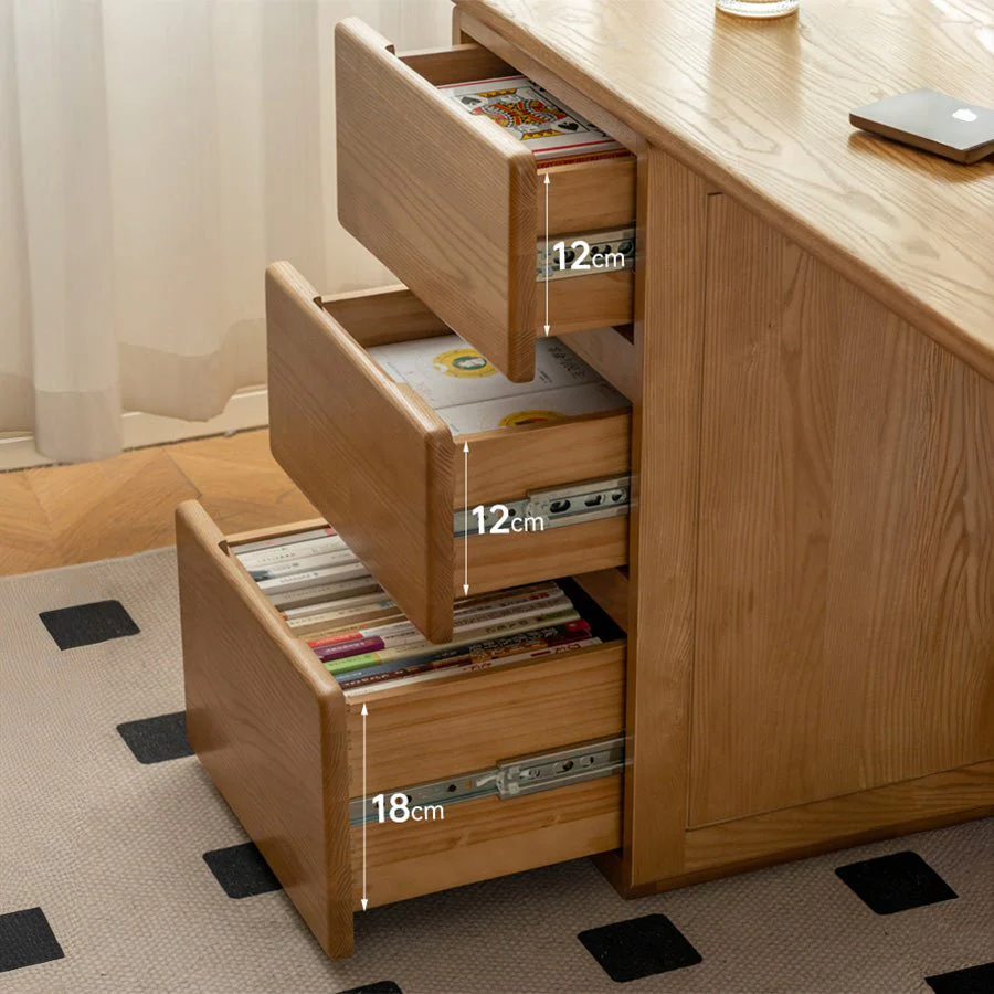Kemberg Natural Solid Ash Writing Desk with Drawers - Image 6