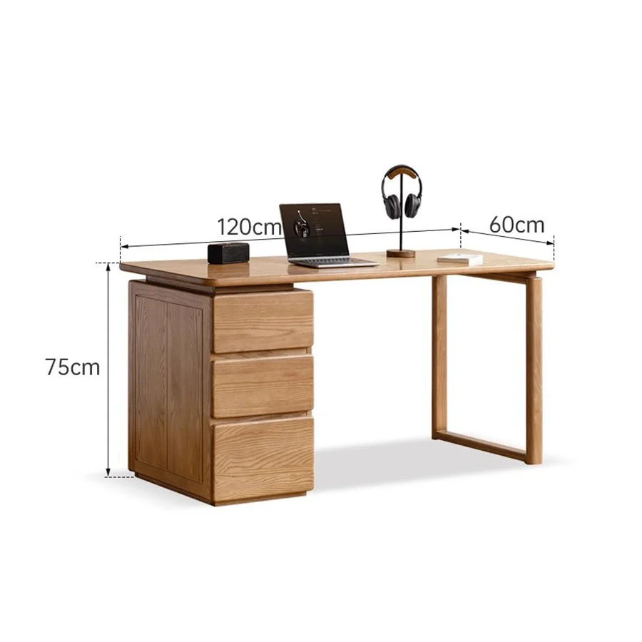 Kemberg Natural Solid Ash Writing Desk with Drawers - Image 8