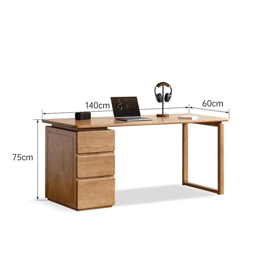 Kemberg Natural Solid Ash Writing Desk with Drawers - Image 9
