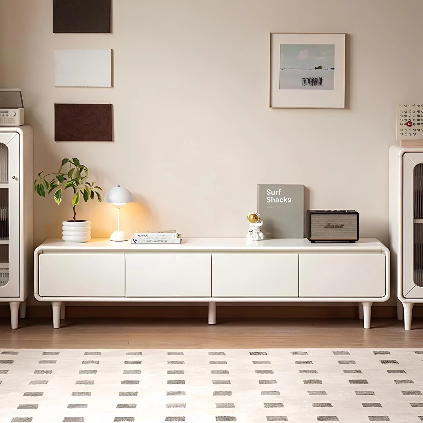 Kemi Cream Natural Solid Rubber Wood Entertainment Unit - Image 2