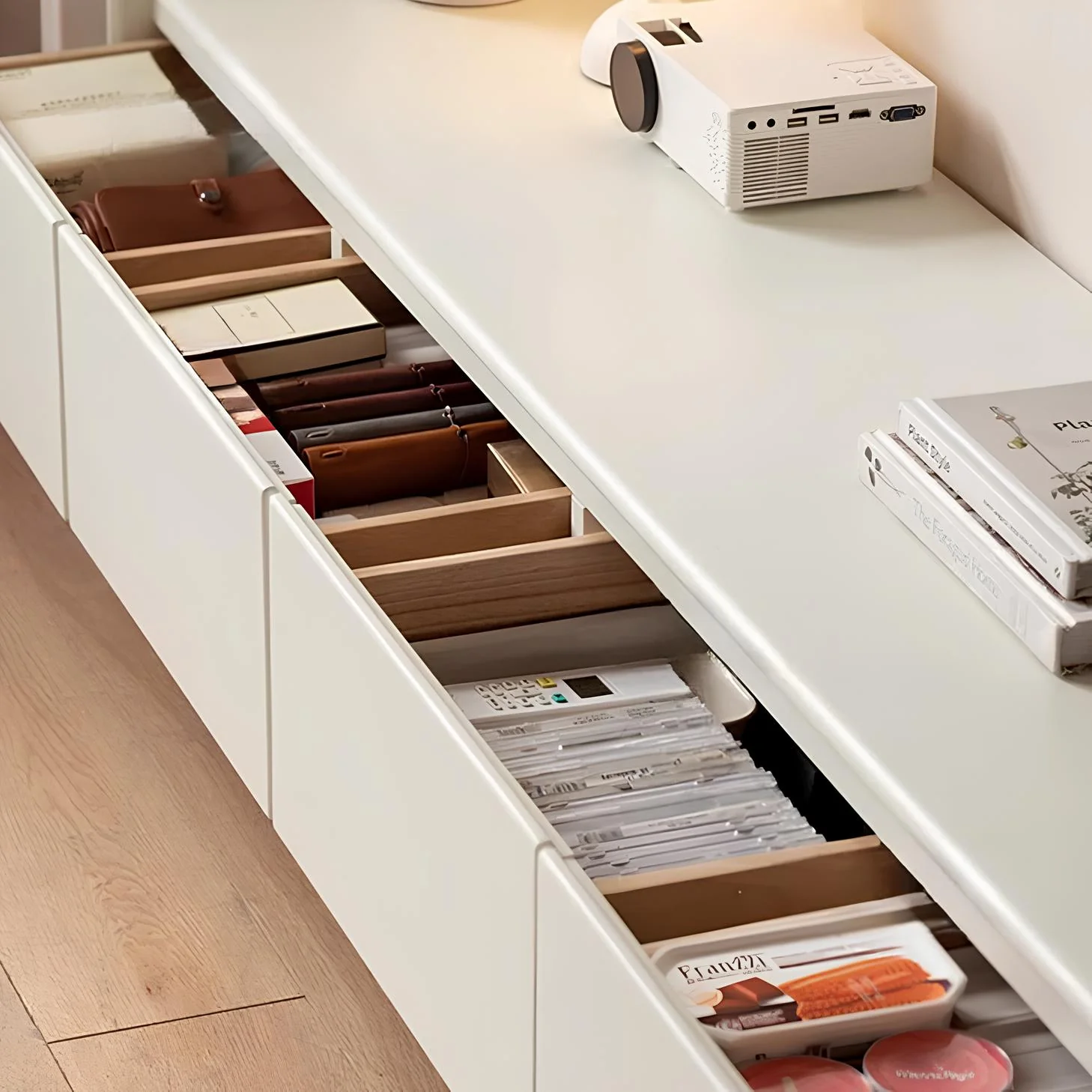 Kemi Cream Natural Solid Rubber Wood Entertainment Unit - Image 4
