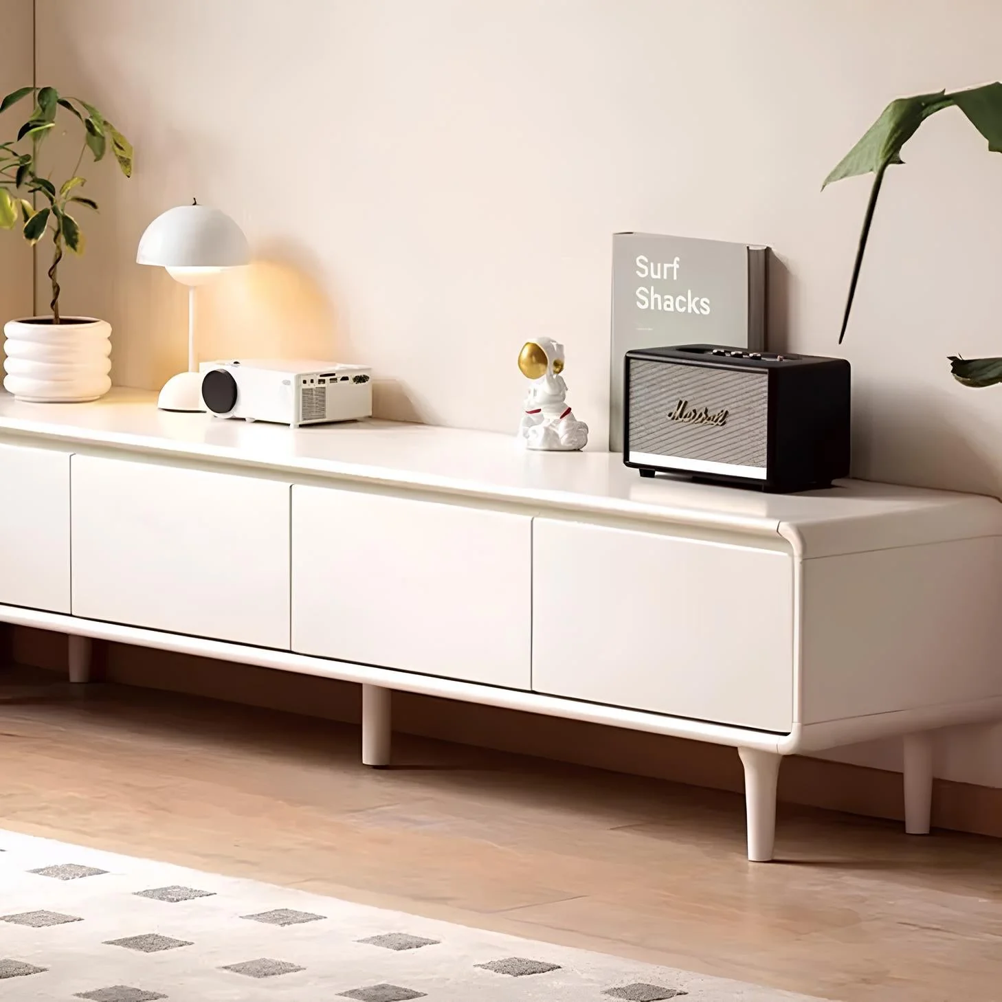 Kemi Cream Natural Solid Rubber Wood Entertainment Unit - Image 6