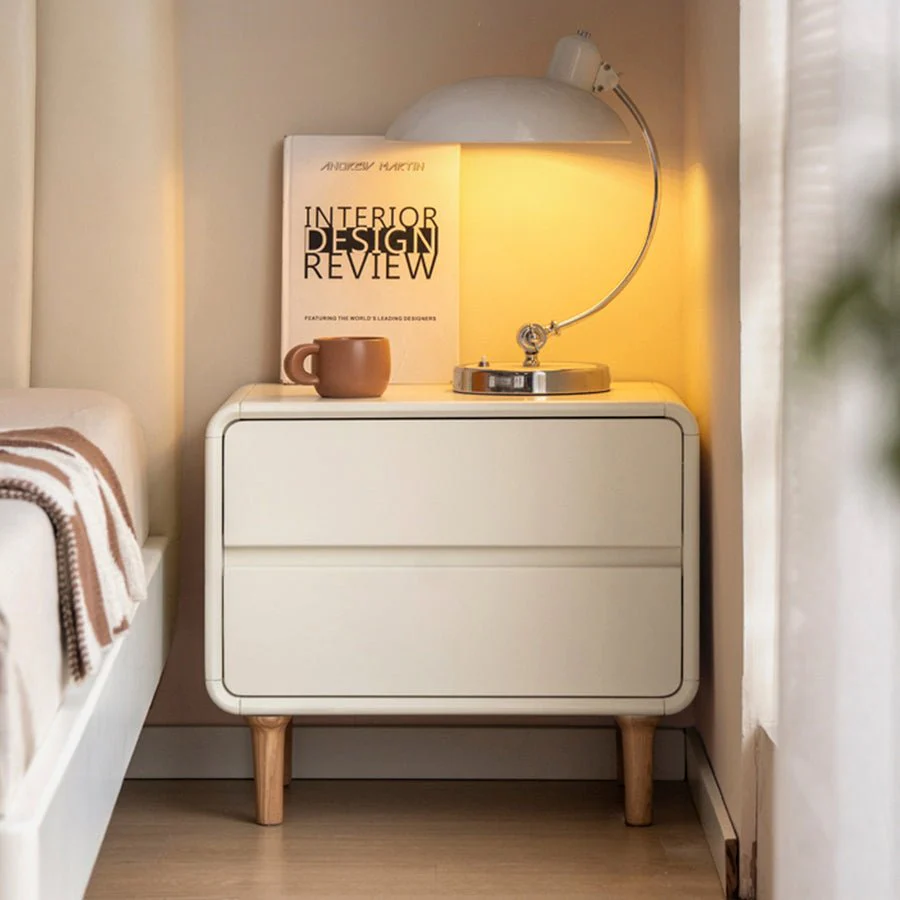 Kemi Cream Rubber Wood Painted Bedside Table