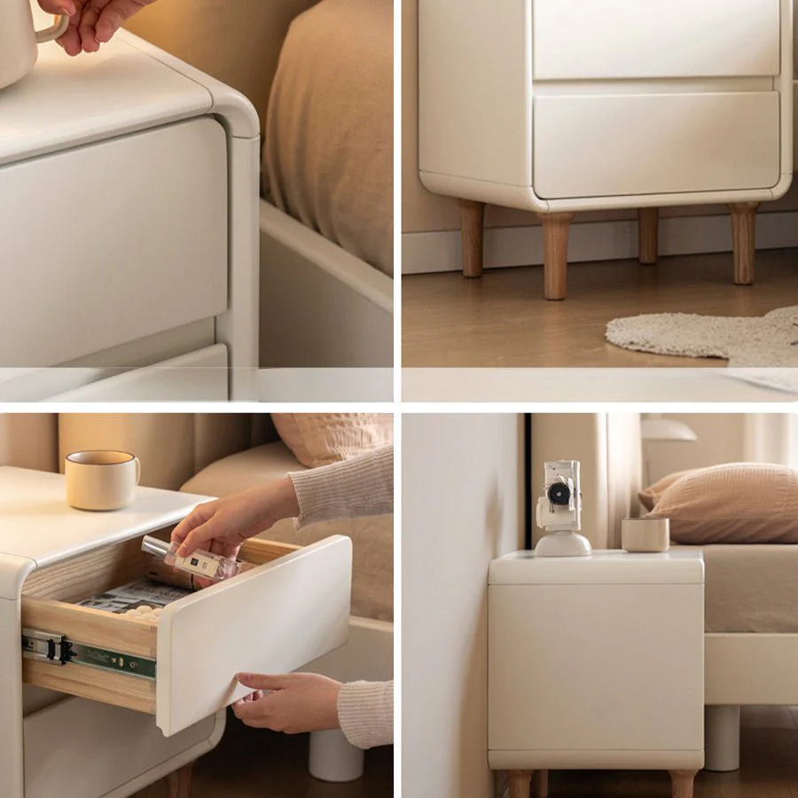 Kemi Cream Rubber Wood Painted Bedside Table - Image 4