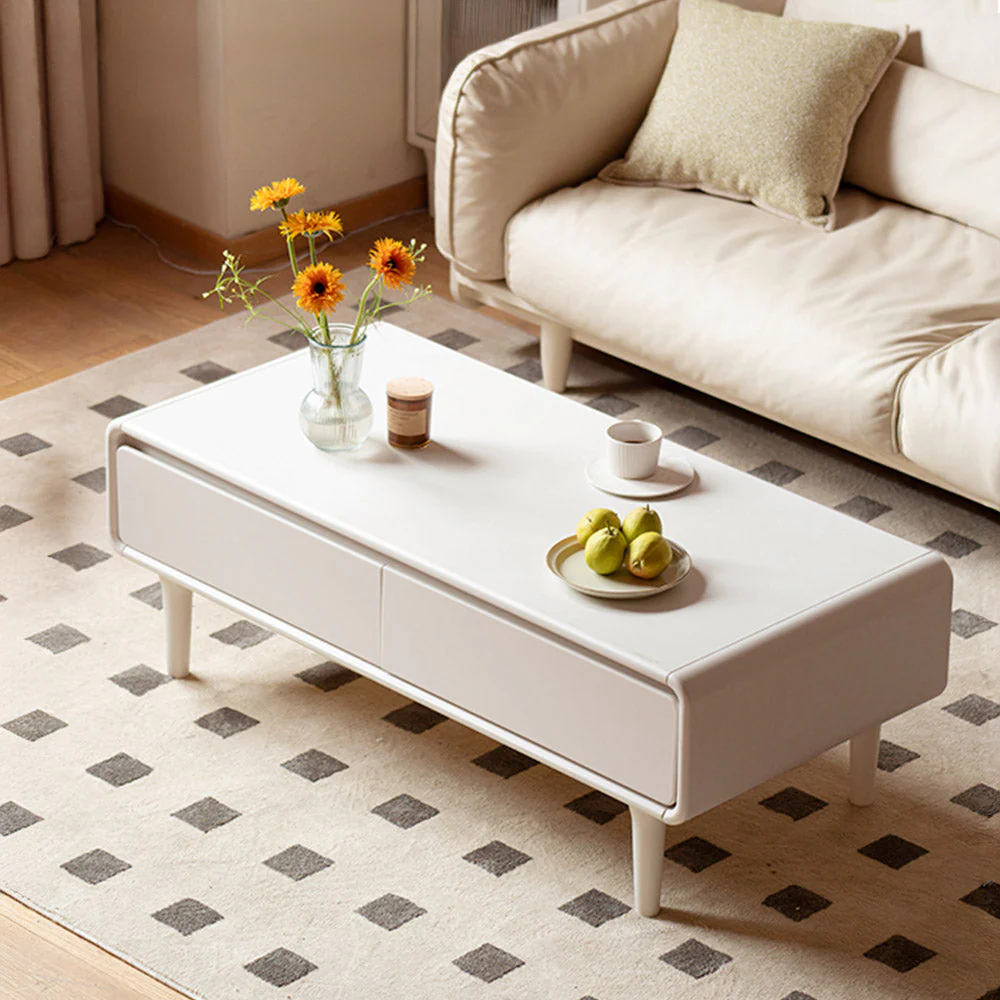Kemi Cream Solid Rubber Wood Painted Coffee Table - Image 2