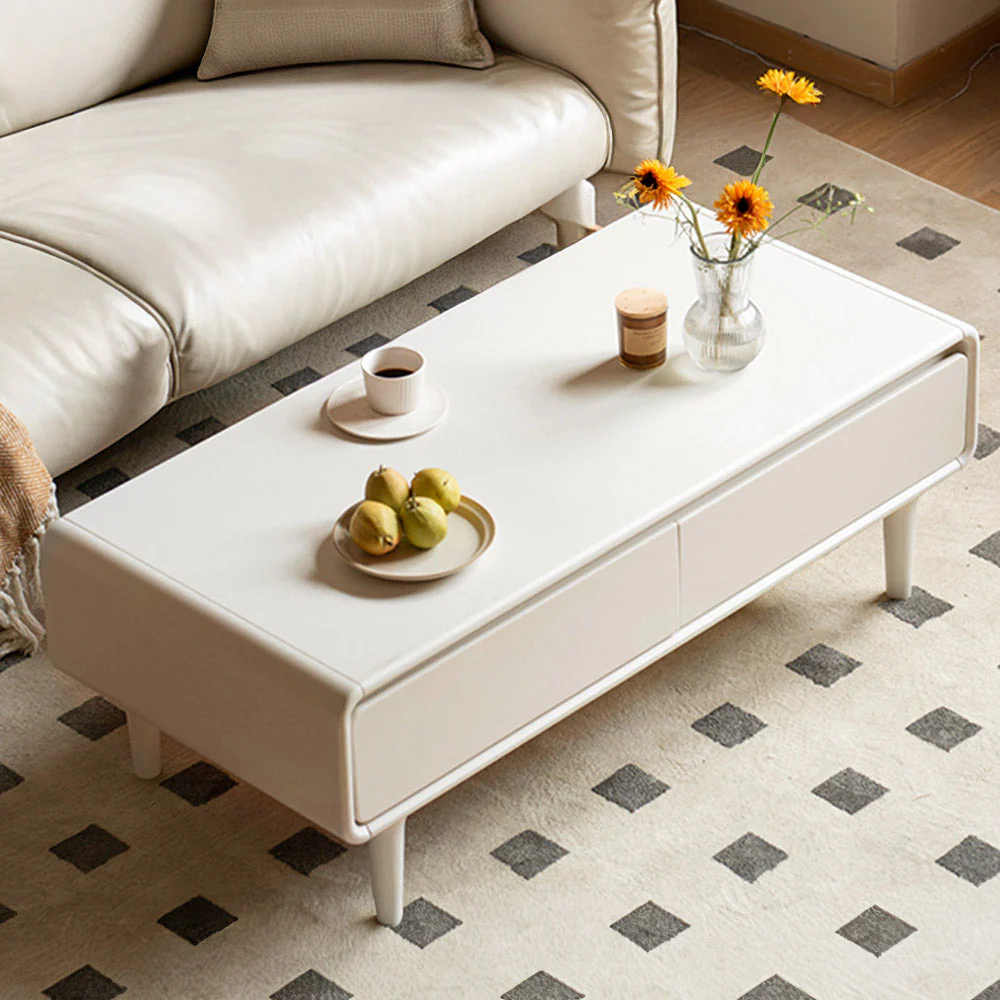 Kemi Cream Solid Rubber Wood Painted Coffee Table - Image 3