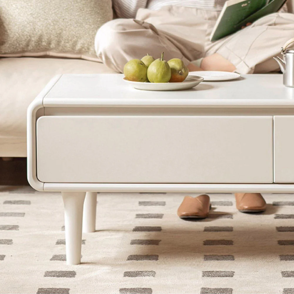 Kemi Cream Solid Rubber Wood Painted Coffee Table - Image 4