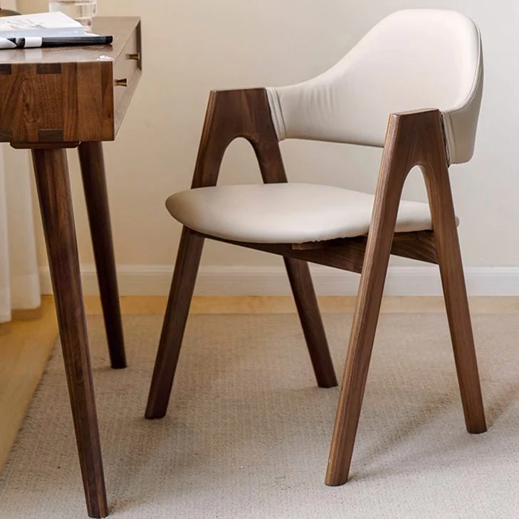 Kidal Natural Solid Walnut Dining Chair with Leather Pad - Image 3