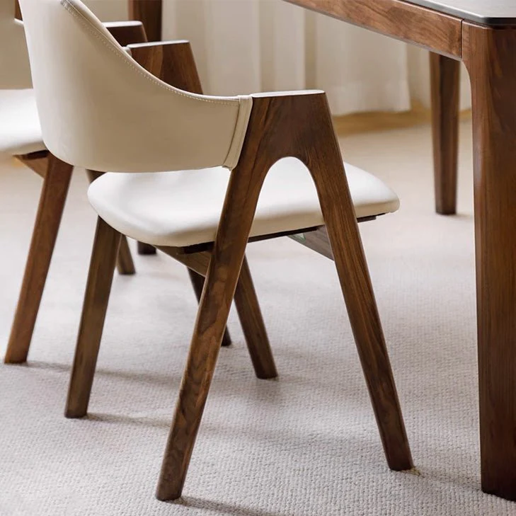 Kidal Natural Solid Walnut Dining Chair with Leather Pad - Image 4