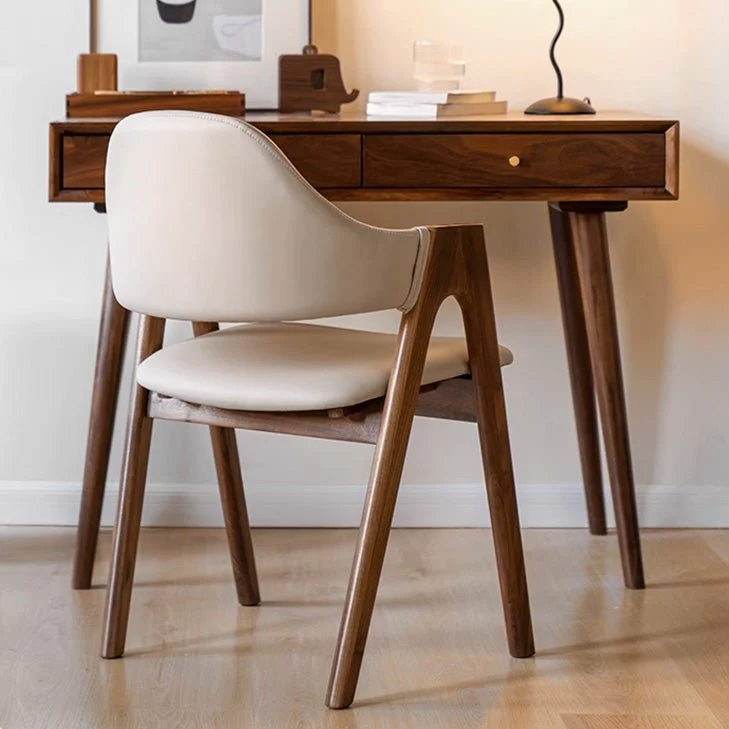 Kidal Natural Solid Walnut Dining Chair with Leather Pad - Image 5
