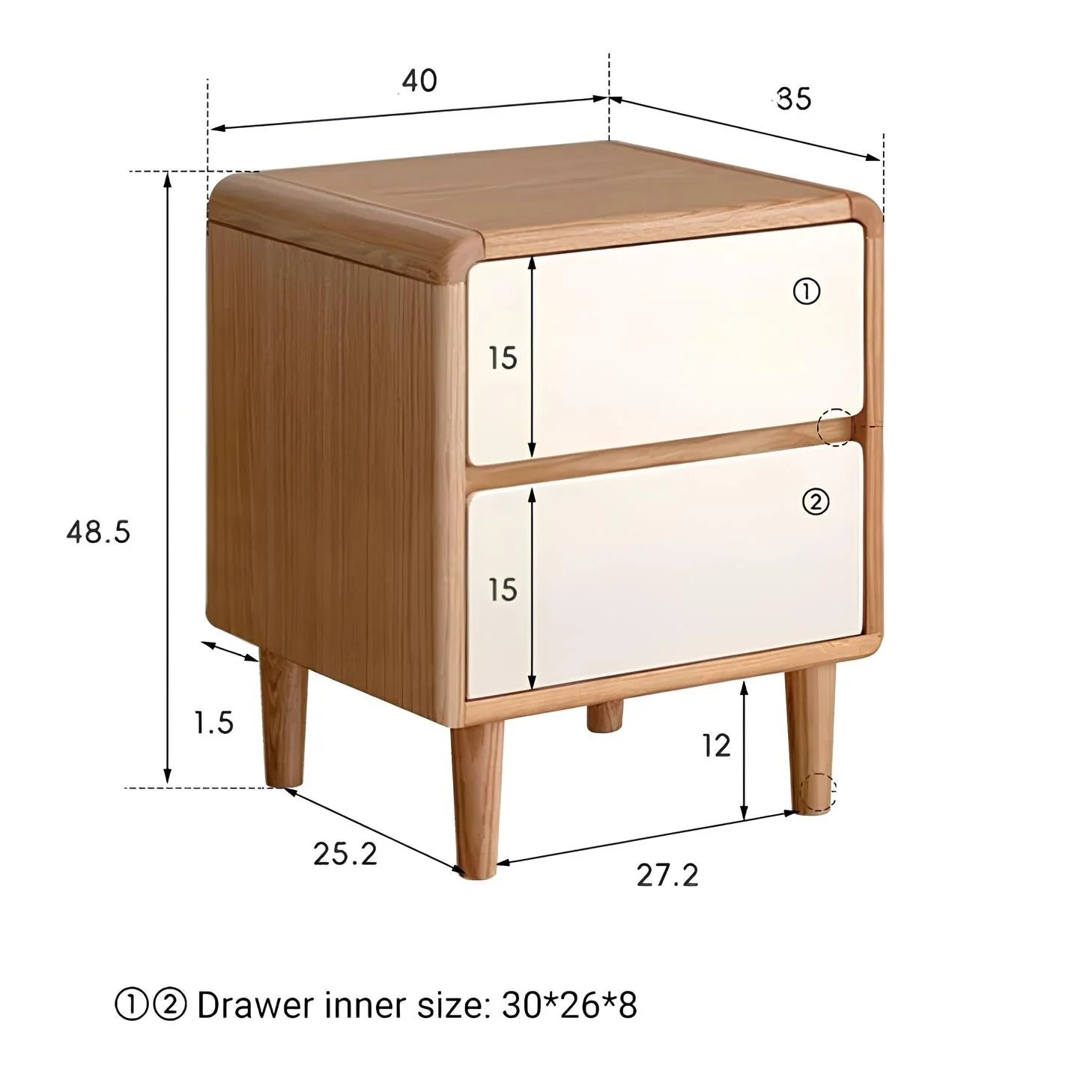 Korge Natural Solid Oak Bedside Table - Image 6