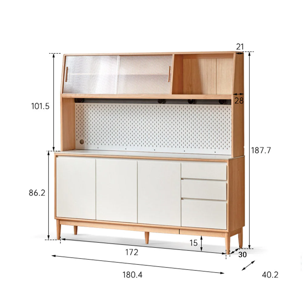 Korge Solid Beech Sideboard with Hutch Dresser Top - Image 23