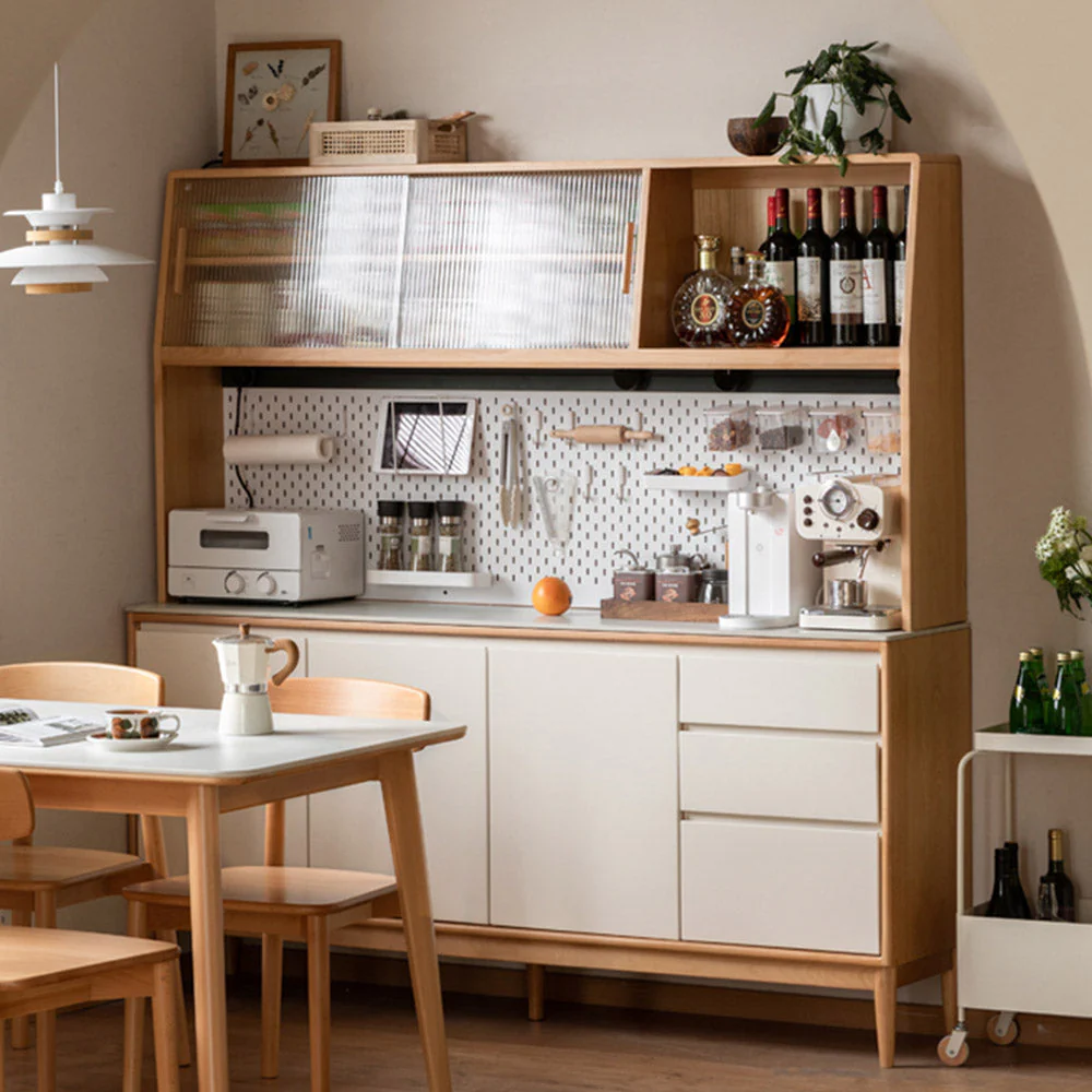 Korge Solid Beech Sideboard with Hutch Dresser Top - Image 3