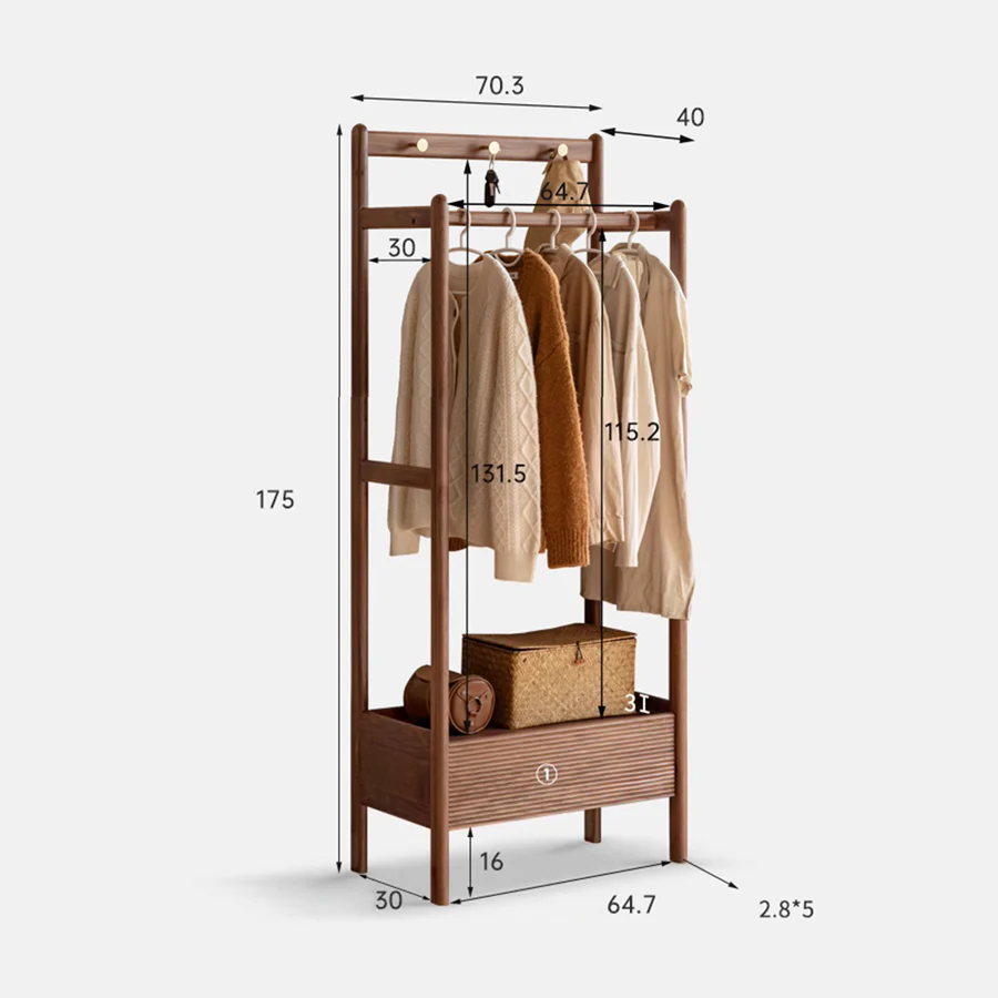 Lanester Natural Solid Walnut Coat Rack - Image 11