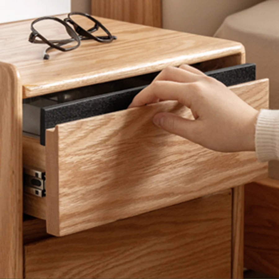 Lannion Natural Solid Oak Bedside Table with Hutch - Image 10