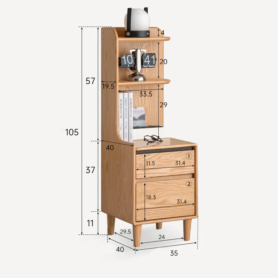 Lannion Natural Solid Oak Bedside Table with Hutch - Image 13