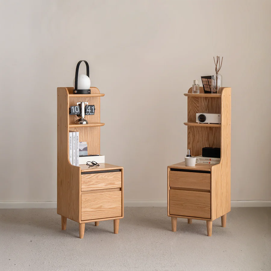 Lannion Natural Solid Oak Bedside Table with Hutch - Image 3