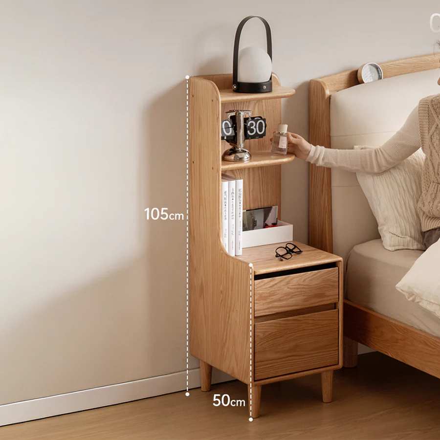 Lannion Natural Solid Oak Bedside Table with Hutch - Image 5