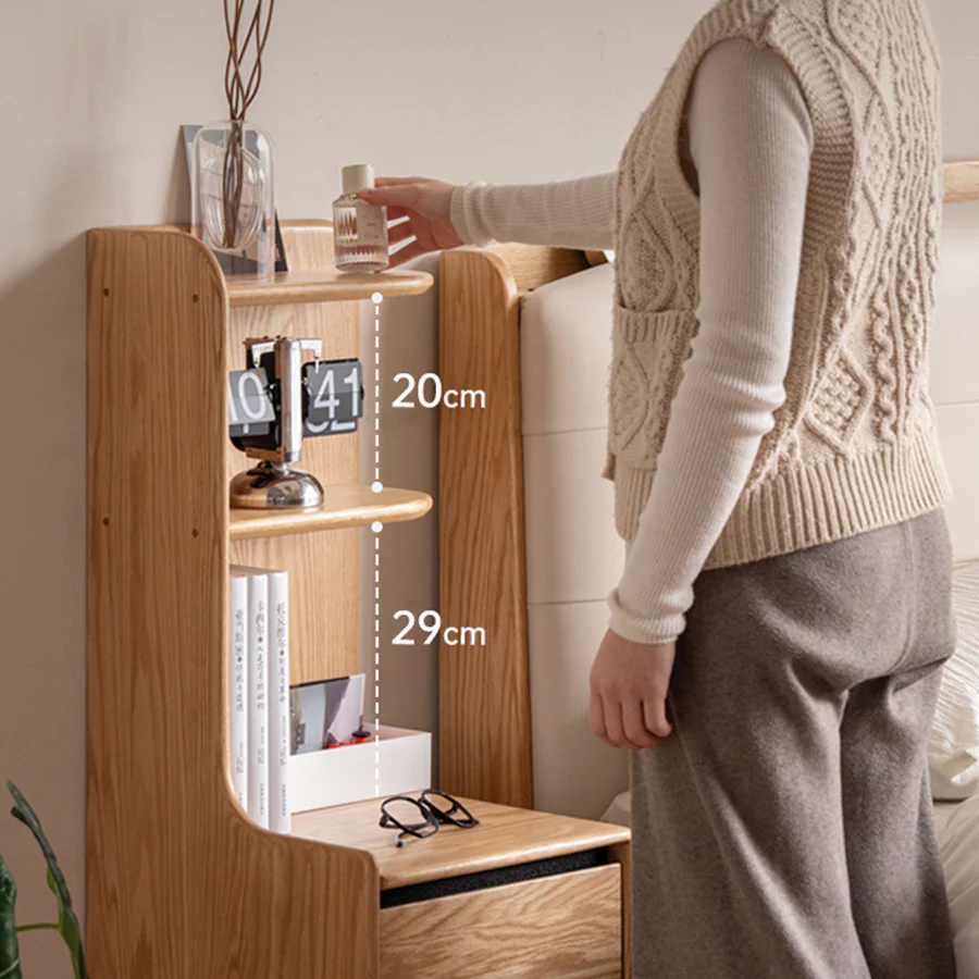 Lannion Natural Solid Oak Bedside Table with Hutch - Image 6