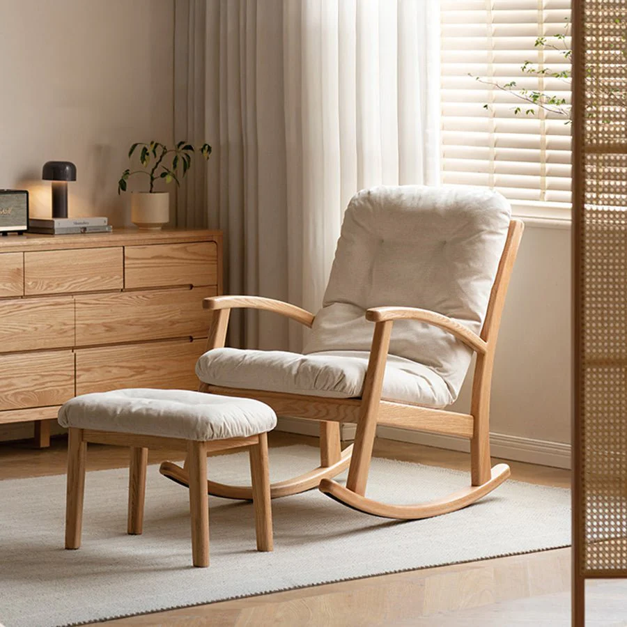 Larvik Natural Solid Oak Fabric Rocking Chair - Image 3