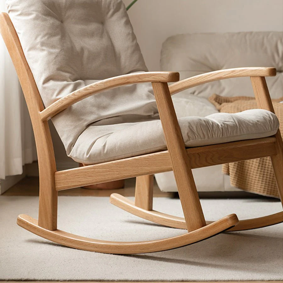 Larvik Natural Solid Oak Fabric Rocking Chair - Image 5