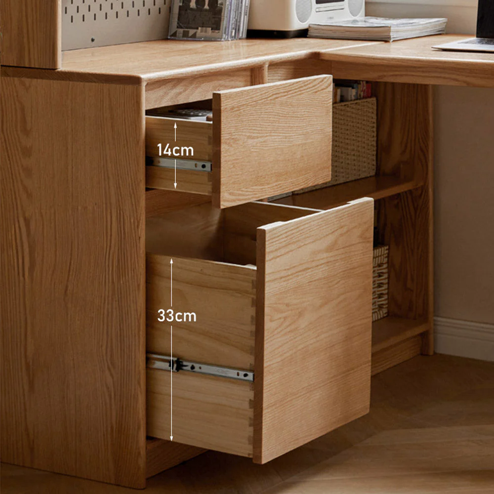 Lazio Natural Solid Oak Return Storage Desk with Hutch - Image 10