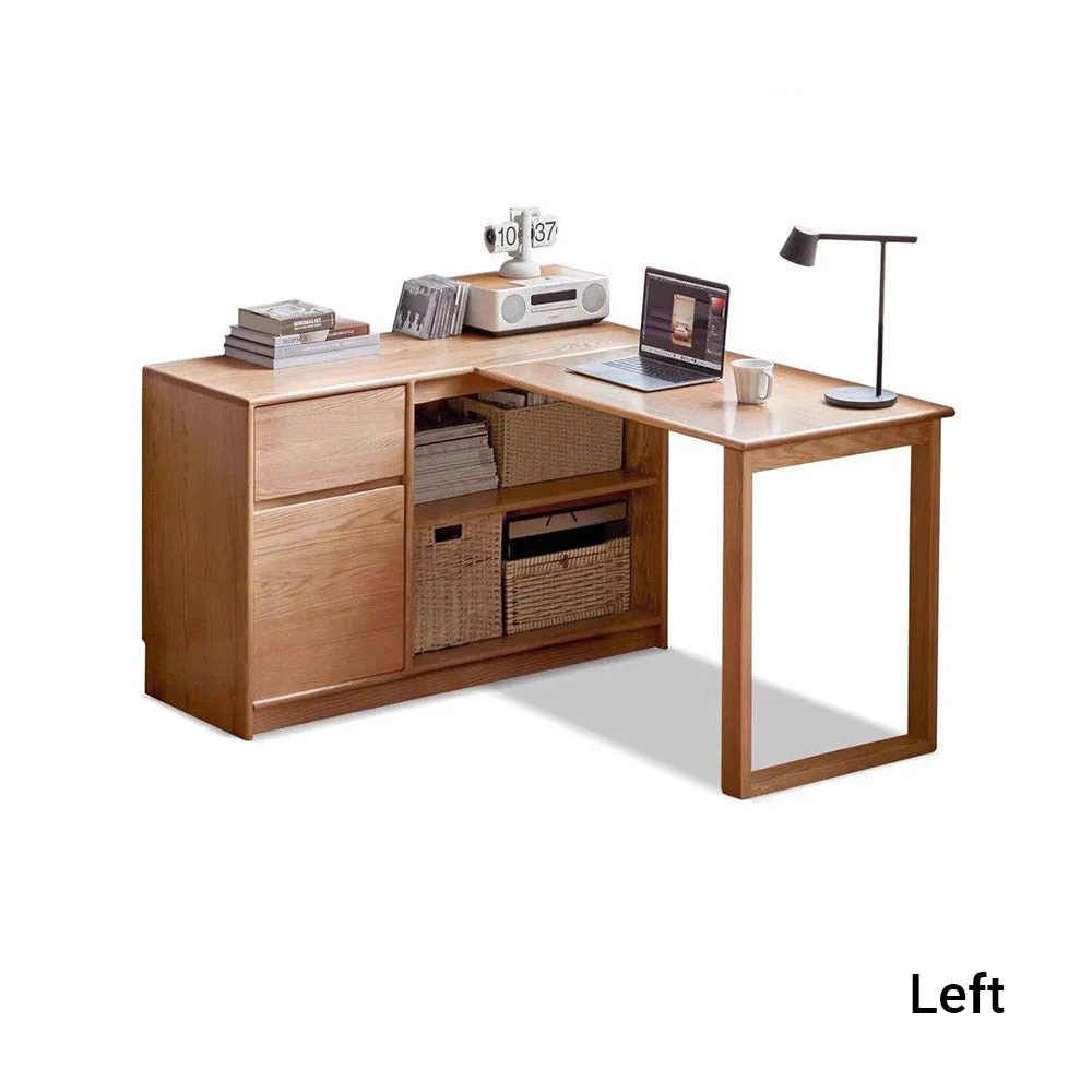 Lazio Natural Solid Oak Return Storage Desk with Hutch - Image 11