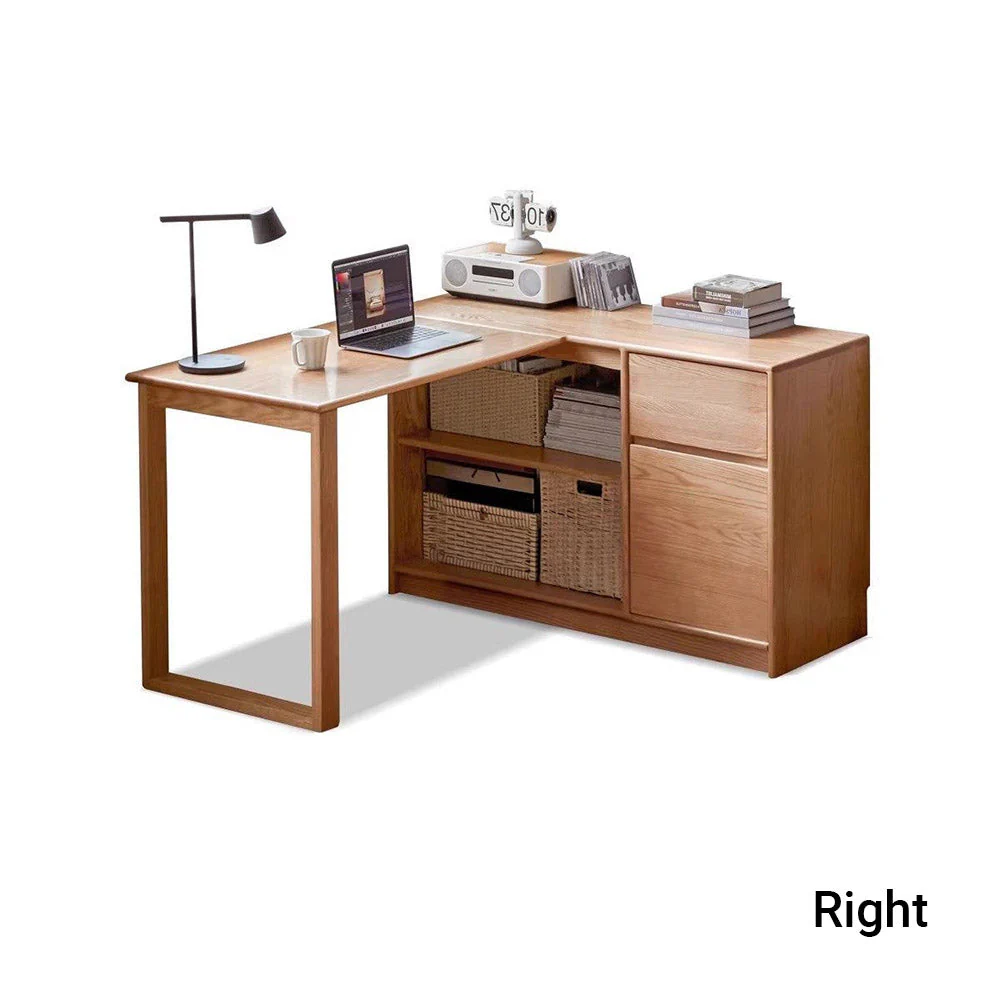 Lazio Natural Solid Oak Return Storage Desk with Hutch - Image 12