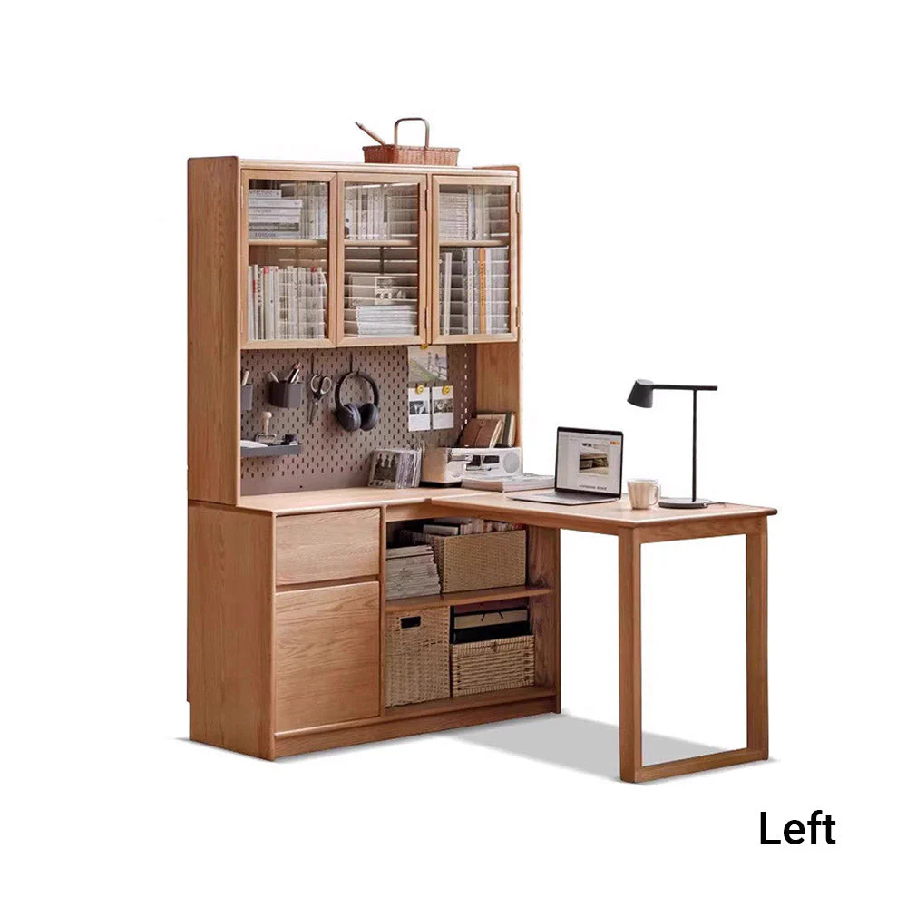 Lazio Natural Solid Oak Return Storage Desk with Hutch - Image 13