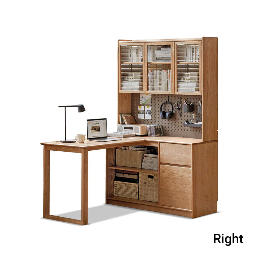 Lazio Natural Solid Oak Return Storage Desk with Hutch - Image 14