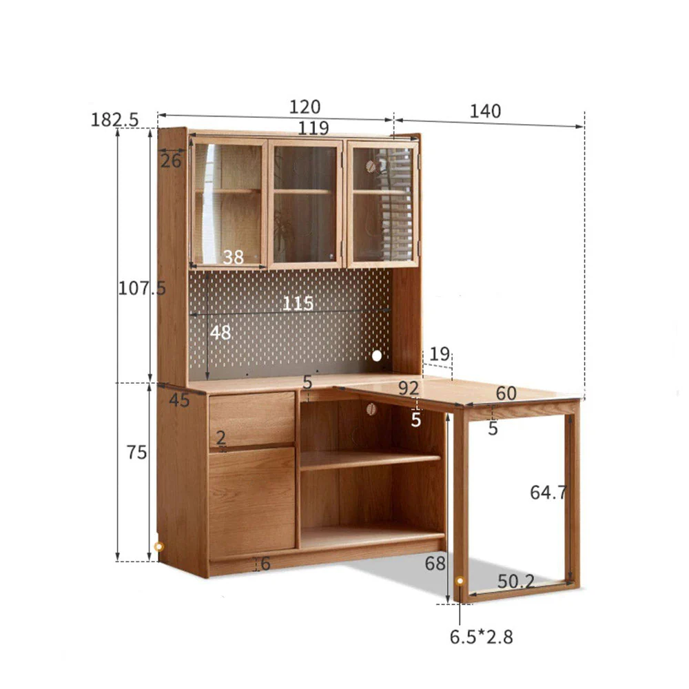 Lazio Natural Solid Oak Return Storage Desk with Hutch - Image 15