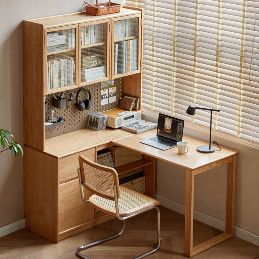 Lazio Natural Solid Oak Return Storage Desk with Hutch - Image 2