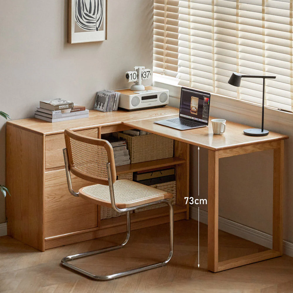 Lazio Natural Solid Oak Return Storage Desk with Hutch - Image 3