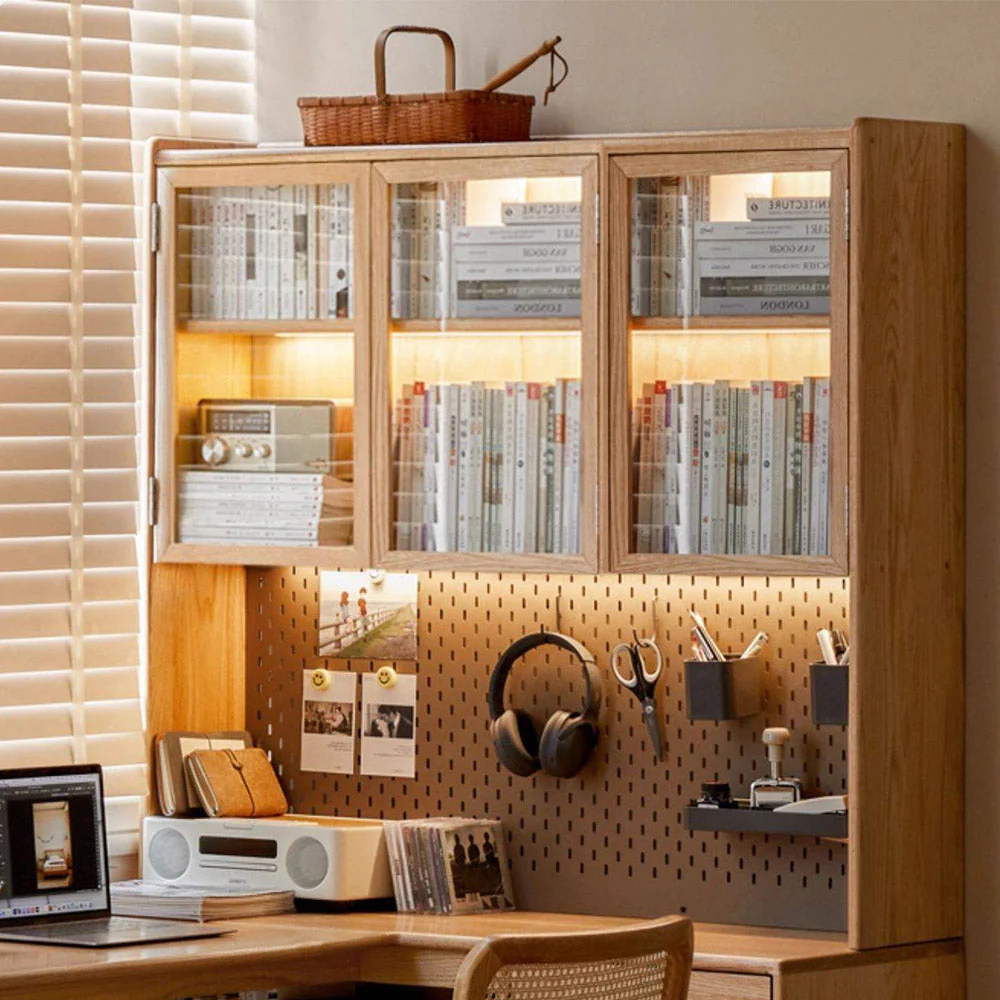 Lazio Natural Solid Oak Return Storage Desk with Hutch - Image 4