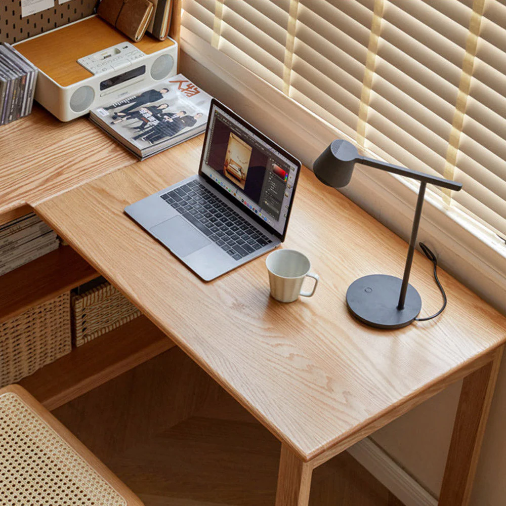 Lazio Natural Solid Oak Return Storage Desk with Hutch - Image 7