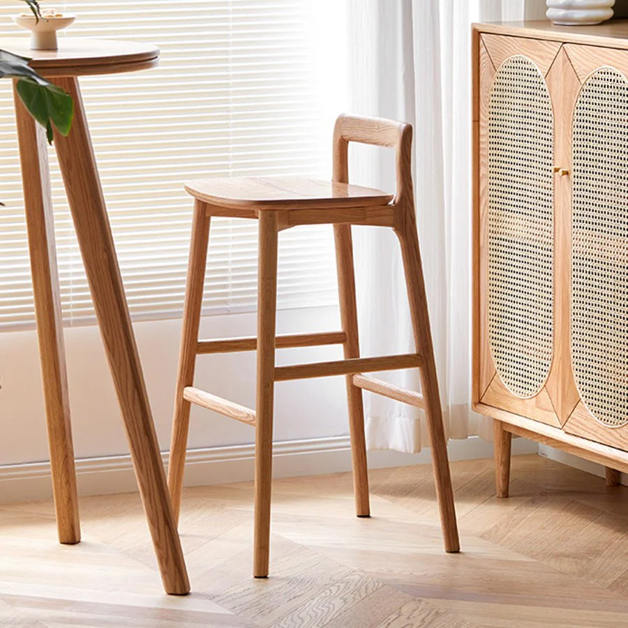 Leszno Natural Solid Oak Bar Stool - Image 2