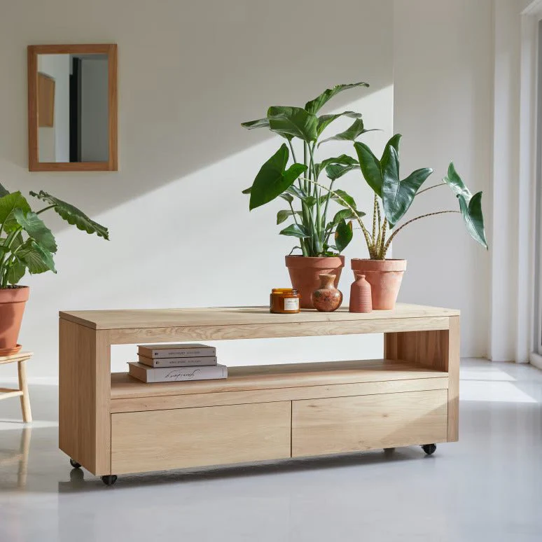 Liden Solid Oak Caster Feet TV Unit - Image 3
