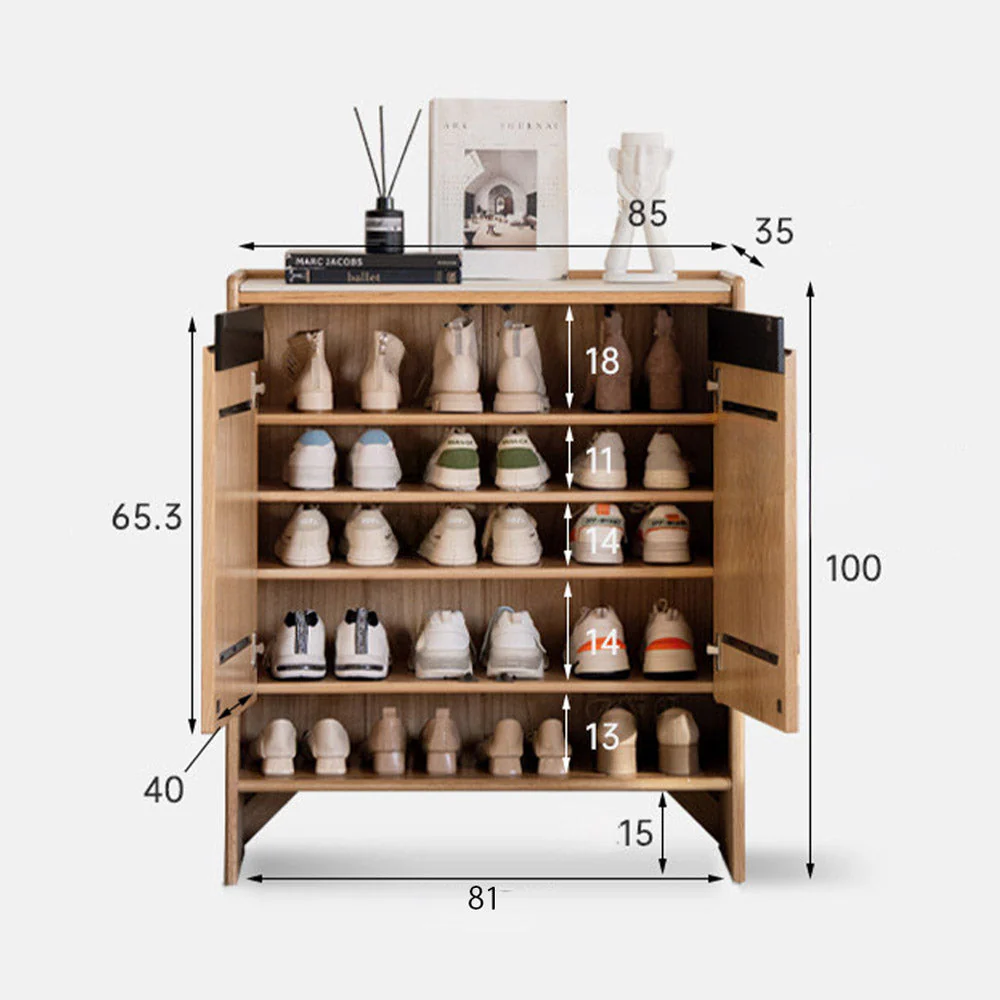 Limina Natural Solid Oak Shoe Cabinet with Ceramic Top - Image 12