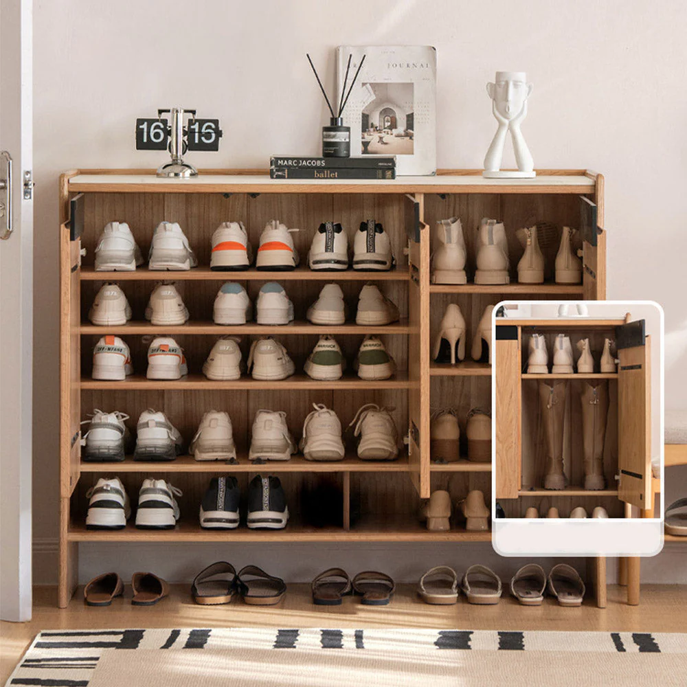 Limina Natural Solid Oak Shoe Cabinet with Ceramic Top - Image 3
