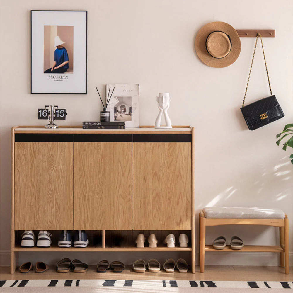 Limina Natural Solid Oak Shoe Cabinet with Ceramic Top - Image 4