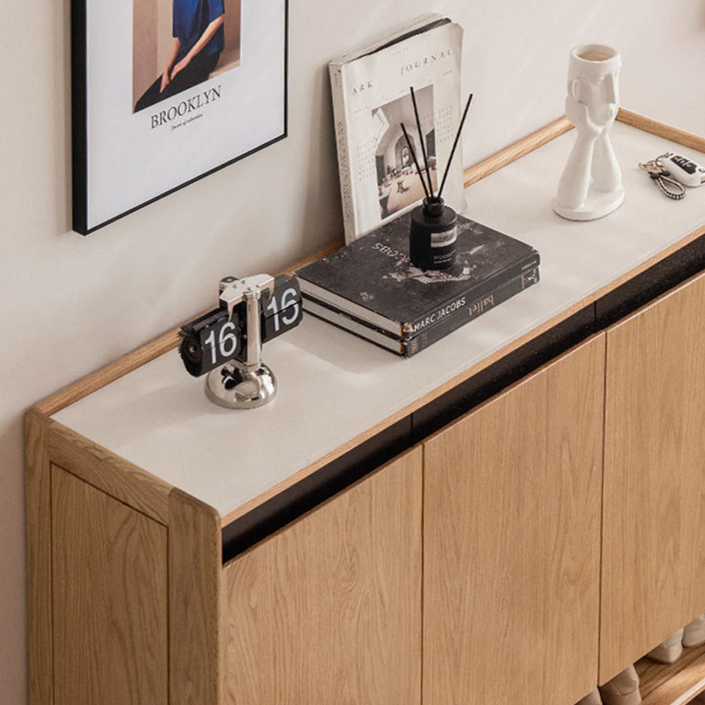 Limina Natural Solid Oak Shoe Cabinet with Ceramic Top - Image 5