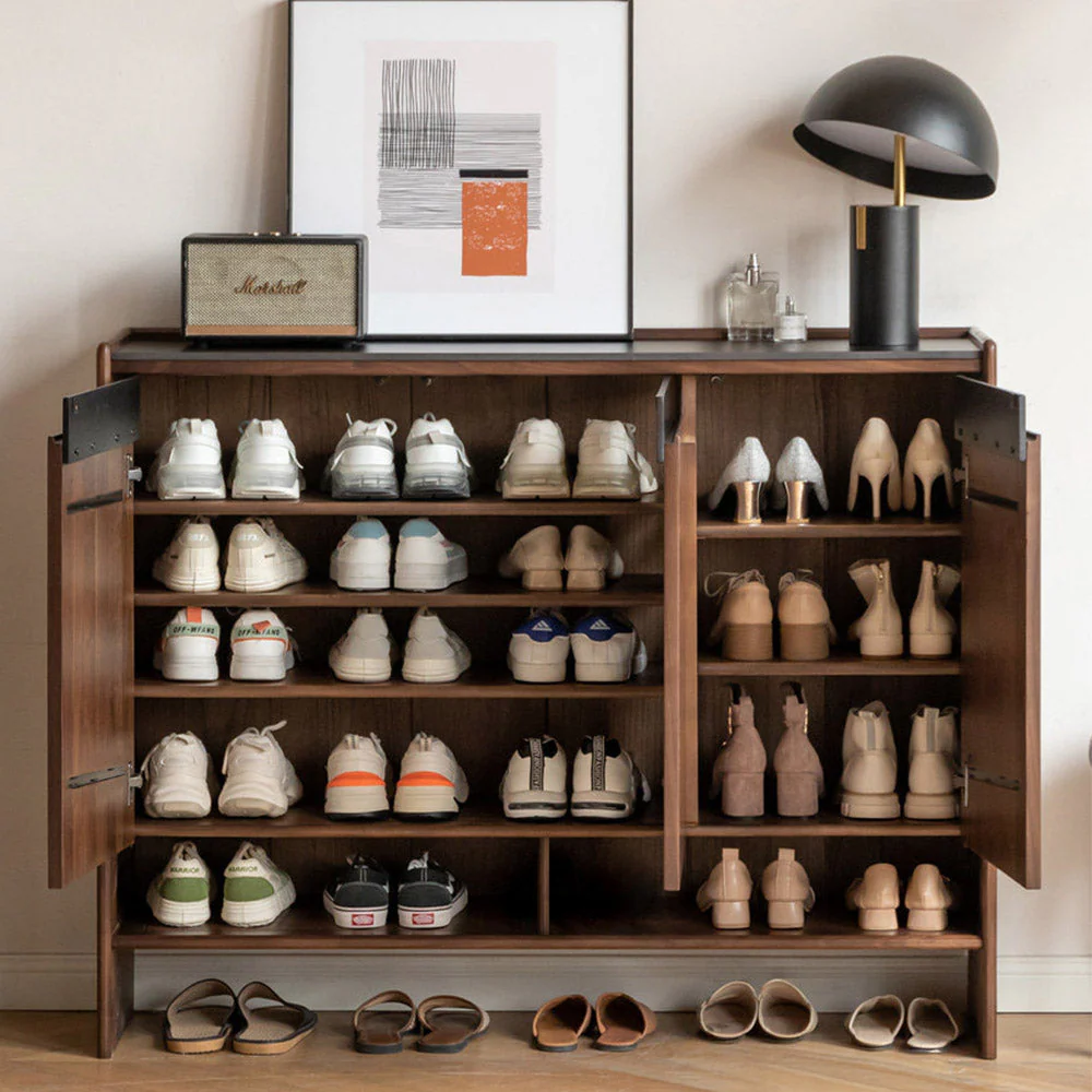 Limina Natural Solid Walnut Shoe Cabinet with Ceramic Top - Image 3
