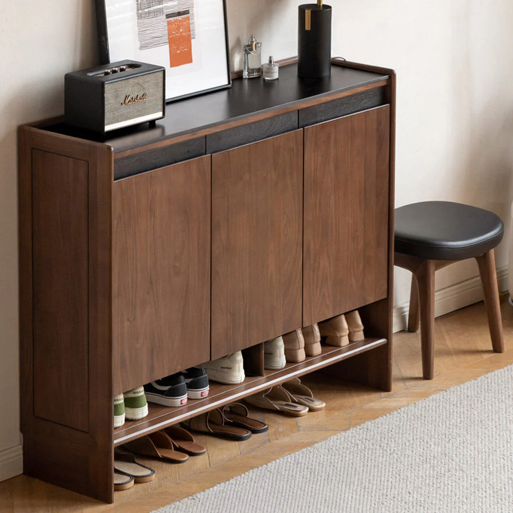 Limina Natural Solid Walnut Shoe Cabinet with Ceramic Top - Image 4