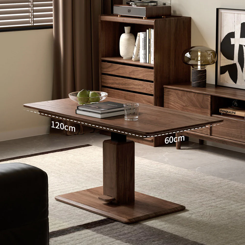 Linnich Natural Solid Walnut Height Adjustable Coffee Table - Image 5